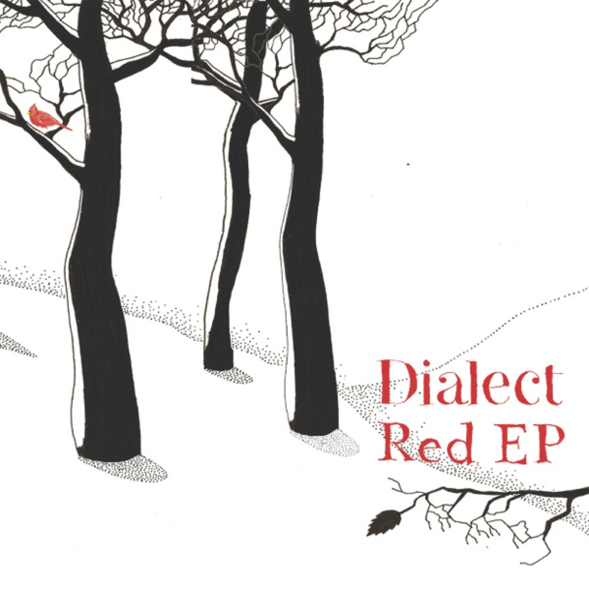 Dialect Red EP album cover with black trees and a red bird.